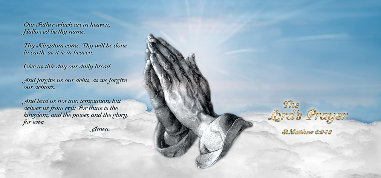 Lords Prayer Clouds Praying Hands Blue